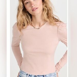 Rebecca Taylor Ruched Top Womens Small Pink Long Sleeve Pullover Puff Sleeves